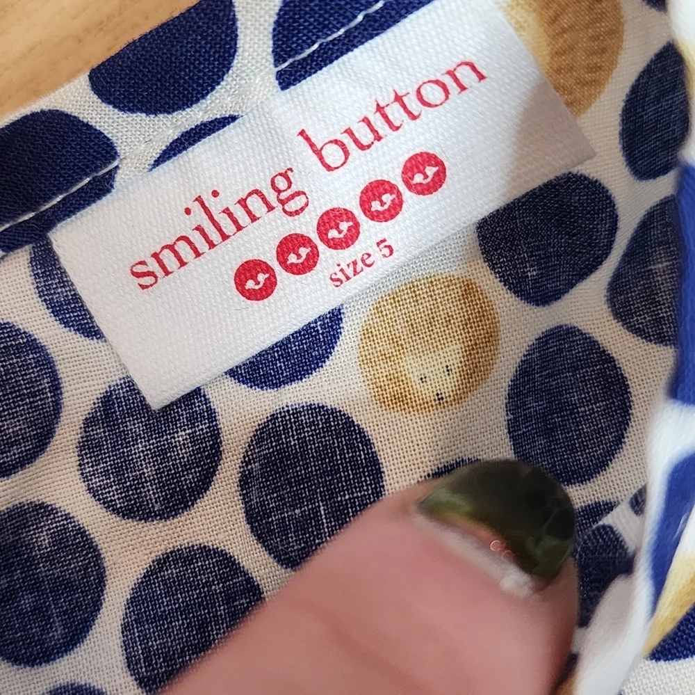 NWT Smiling Button Hedgehog Navy Polka Dot Cotton Dress Pockets‎ Size 5